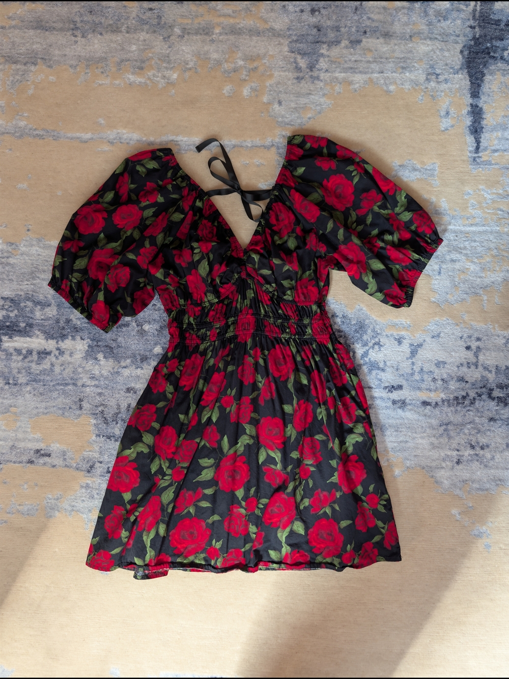 Old Navy Black Dress with Red Rose Floral Print